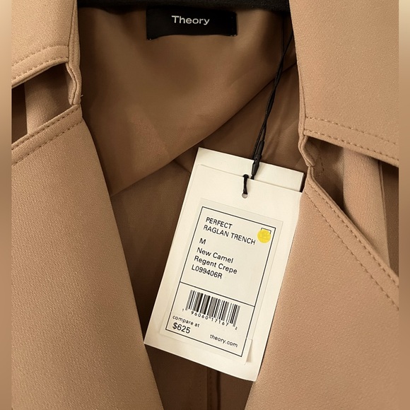 Theory Perflect Raglan Wrap Trench Coat in Camel, Size Medium - Picture 3 of 9